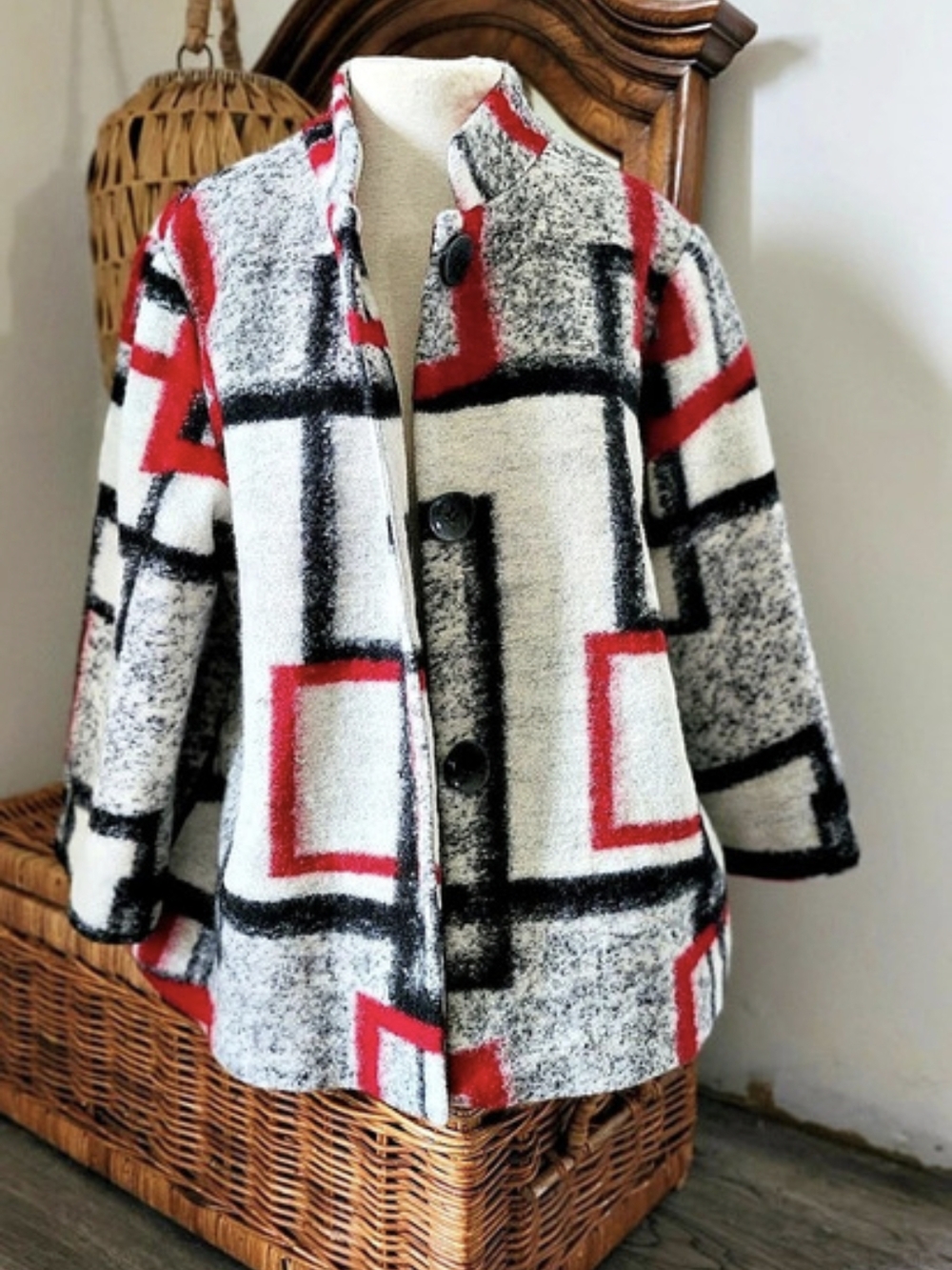 Joseph Ribkoff Geometric Plaid Swing Jacket